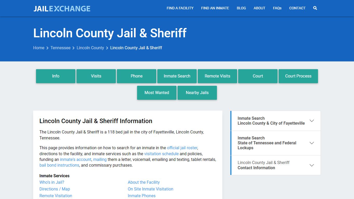 Lincoln County Jail & Sheriff, TN Inmate Search, Information